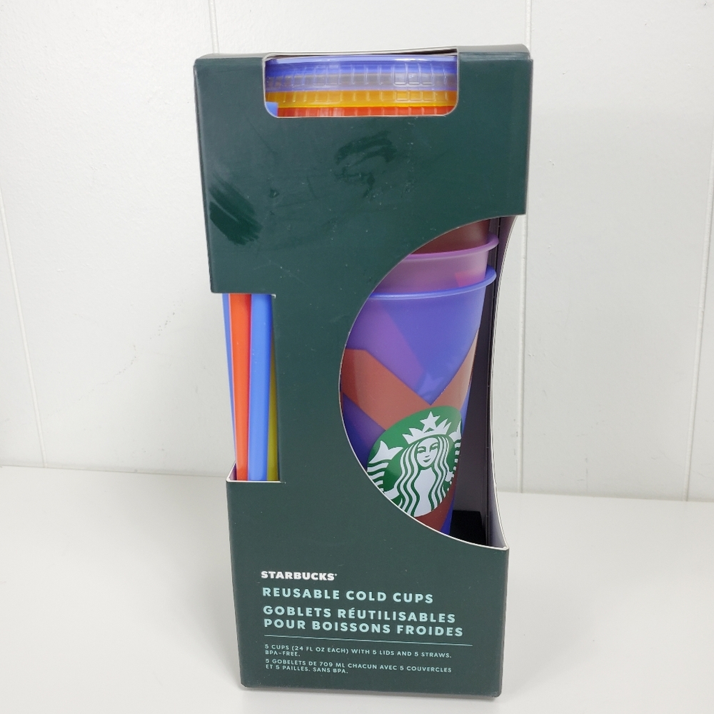 New Set of Reusable rare Starbucks venti 24 ounce  cold cup set - Picture 11 of 11